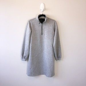 For Cynthia Knit Sweater Mini Dress Long Sleeve Quarter Zip Gray Sporty Small